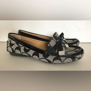 Coach Womens Black Grey Frida Logo Monogram Flats Loafers Size 36 NEW